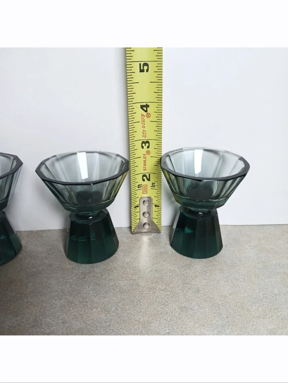 Antique Art Deco Bohemian Smokey Green Glass Geometric Decanter Bottle Cup Set